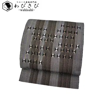 나고야 오비 모던한 아름다운 세로 패턴 직조 무늬 금실 O-4596