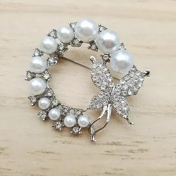 브로치 실버 펄 코사지 나비C 서클 졸업식 입학식 결혼식