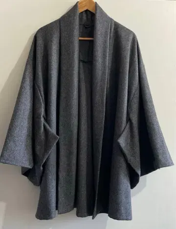 기모노 코트 일본 의류 코트 울 헤링본 그레이