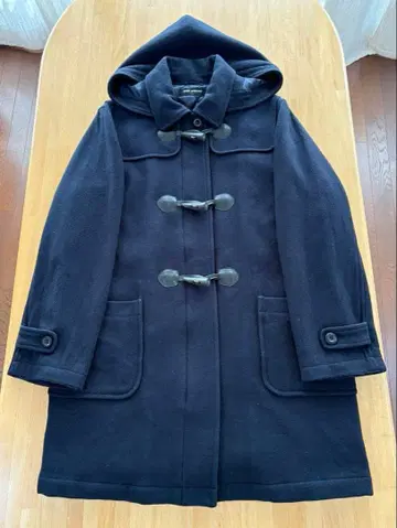 네이비 후드 부착 더플 코트