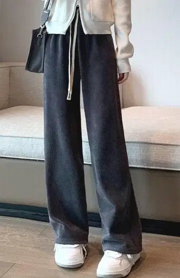 M 울트라 웜 안감 플리스 넉넉한 전체 밴딩 포켓 와이드 팬츠 그레이 M