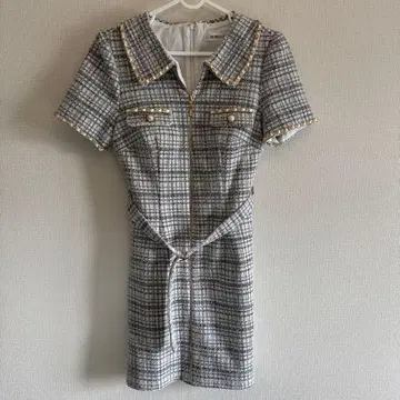 JEWELS 체크 무늬 반팔 미니 원피스