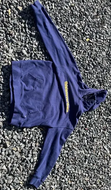 네이비 후드 부착 로고 후드티