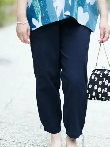 sousou 타카시마 수축 주름 몸빼 네이비