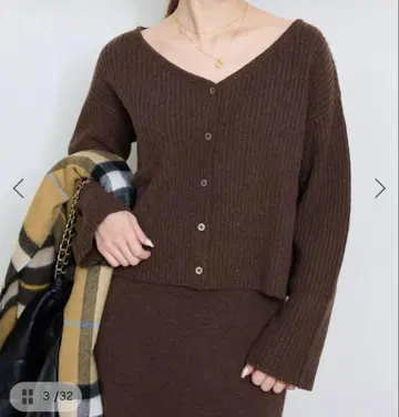 슬로브 이에나 브라운 리브 편직 긴팔 가디건