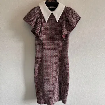 쥬얼스 an 프릴 소매의 빨흰 트위드 드레스