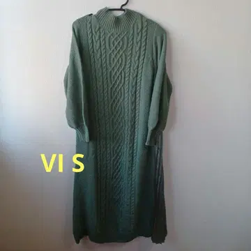 VIS 그린 케이블 짜임 니트 원피스