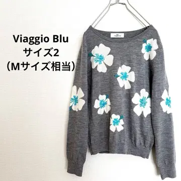 희귀 레어 비아지오 블루 하이비스커스 자수 니트 그레이 사이즈 2