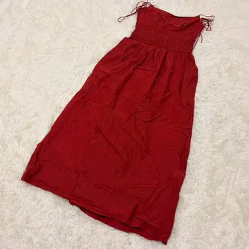 ZARA 롱 원피스 셔링 리본 스트랩 내추럴