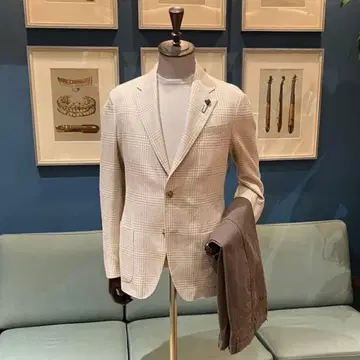 [ 새상품 ] 라르디니 베이지 체크 무늬 자켓 46