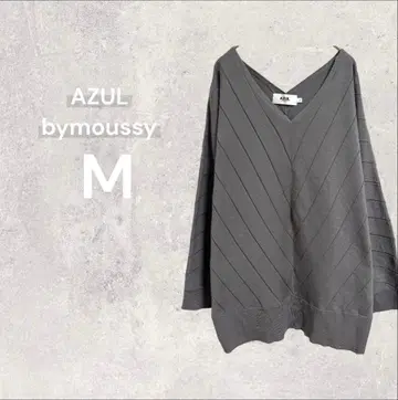 아줄바이마우지 V넥 니트 티셔츠 긴팔 패턴 돌먼