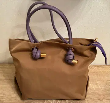 BIANCA 매듭 핸들 나일론 토트 S 사이즈 (베이지, 퍼플)