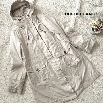 쿠 드 샹스 베이지 후드 부착 모즈 코트 40 라이너 탈부착