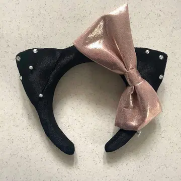 키티 머리띠 블랙 벨로아 핑크 리본 유니버셜