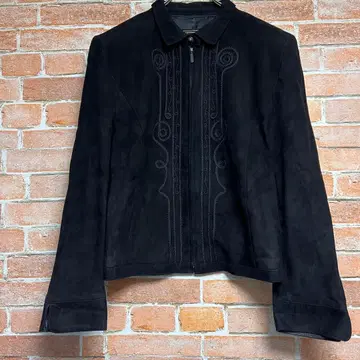 레어 Cizenne 양가죽 램 가죽 스웨이드 자켓 블랙 자수 블랙 컬러