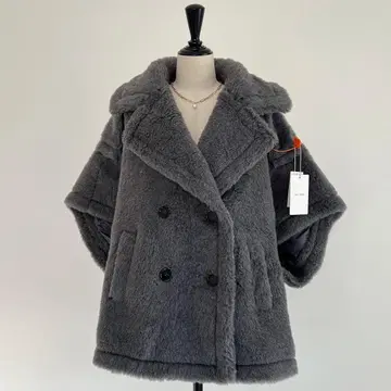 미사용 새상품 베어 테일러드 판초 알파카 소재 그레이 테디베어 케이프