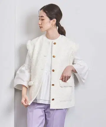 팬시 트위드 노카라 베스트