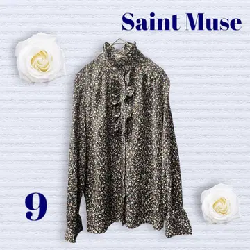 Saint Muse 블라우스 셔츠 앞 버튼 네이비 계열 올 패턴 꽃무늬