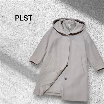 PLST 후드 부착 롱 코트 베이지 히요쿠 버튼