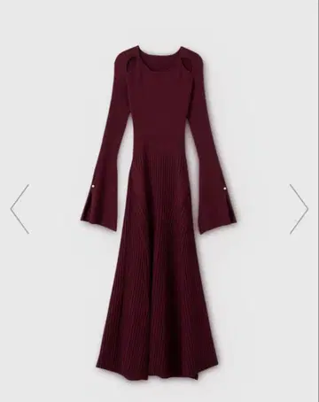 리브 니트 플레어 슬리브 원피스 38 버건디