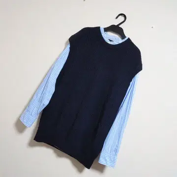 남성용*깔끔*스트라이프 셔츠*노카라*밴드 카라*베스트*L 사이즈