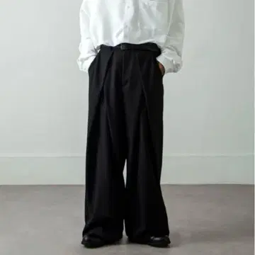 오버랩 와이드 슬랙스 팬츠 블랙 S