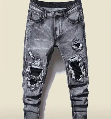 데미지 가공 스키니 데님 그레이