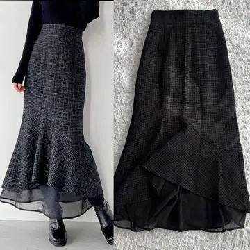 RESEXXY 리젝시 시어 도킹 트위드 스커트 블랙