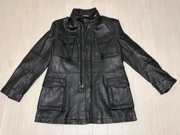 블랙 가죽 코트 밀리터리풍