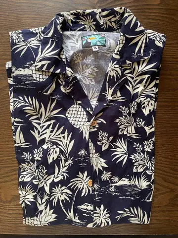 하와이안 프린트 반팔 셔츠 XL 네이비