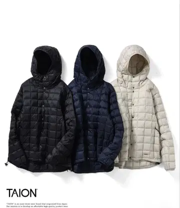 TAION 후드 부착 다운 자켓 블랙