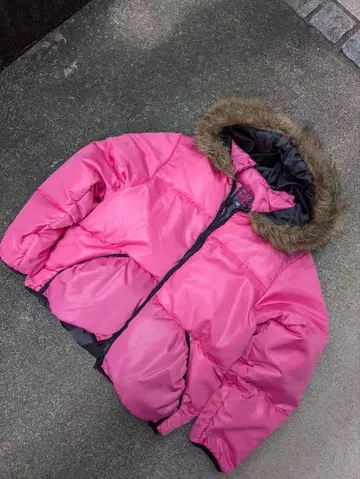 PK 핑크 다운 자켓 퍼 포함 광택