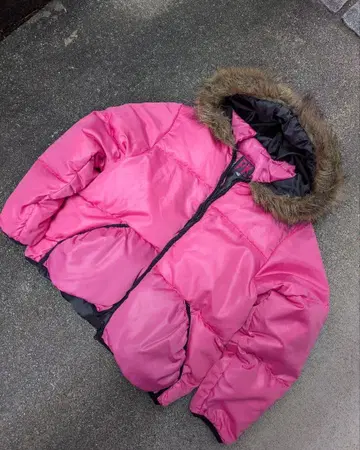 PK 핑크 다운 자켓 퍼 포함 광택