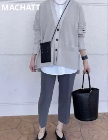 마차트 모사 와플 가디건 V넥 그레이