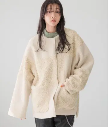 LOWRYS FARM 리버서블 패치워크 블루종 아이보리