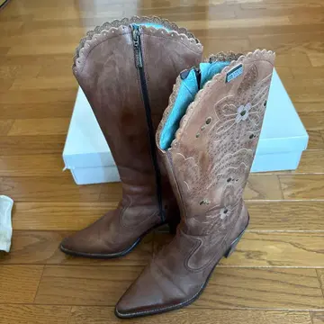 자수 장식 브라운 웨스턴 부츠