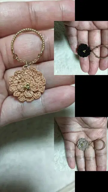 유명 작가 크로셰 뜨개질 꽃 흔들리는 반지 약 9호 3세트
