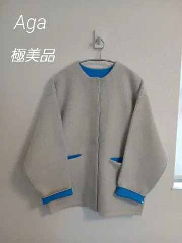 컨디션 최상 Aga 크루넥 바이컬러 니트 가디건 블루/화이트