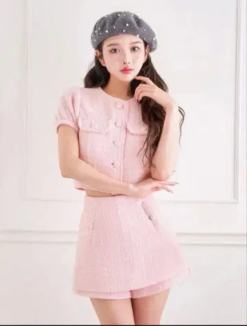 다리치 퍼프숄 트위드 상의