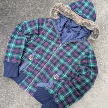 체크 무늬 y2k 헤이세이 갸루 퍼 달린 점퍼