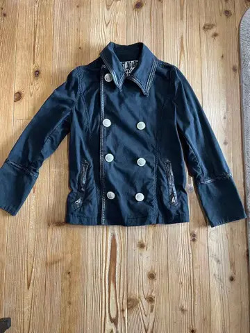 블랙 더블 브레스트 밀리터리 자켓 P 코트