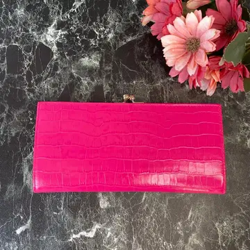 새상품 천연 가죽 악어 엠보싱 핑크 가마구치 장지갑