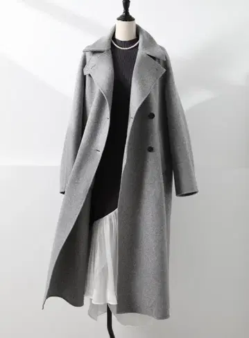 BABYLONE 리버 더블 롱 코트 라이트 그레이 12 F