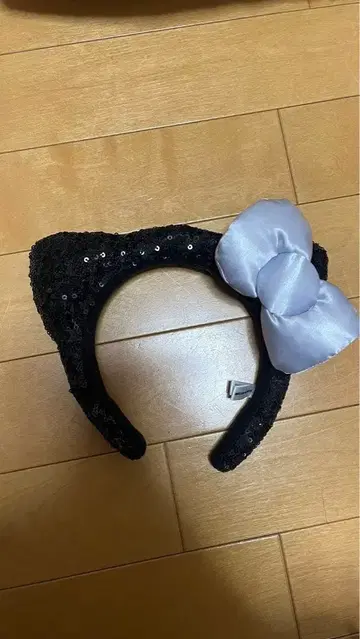키티 머리띠 스팽글 블랙