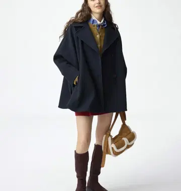 GU 코지 멜톤 케이프 코트 XL 네이비 택 포함 새상품