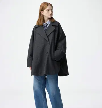 GU 코지 멜톤 케이프 코트 다크 그레이 L 사이즈 택 포함 새상품