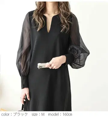 쉬폰 슬리브 원피스 시어 블랙