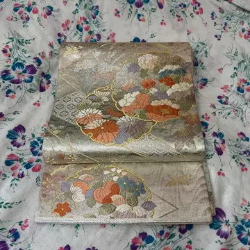 골드 컬러 은사 금직 직조 눈꽃 무늬 후쿠로 오비