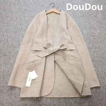 DouDou 실크 울 리버서블 노카라 숏코트 더블 페이스