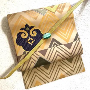 순수 실크 후쿠로 오비 컬러풀한 지그재그 고전 모던